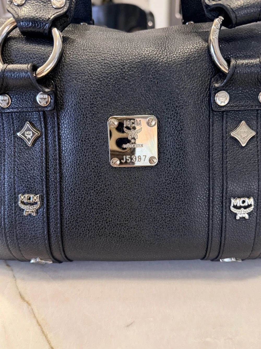MCM Black Leather Duffel Satchel with Silver Hardware - Picture 2 of 10